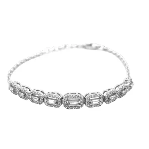 Sterling Emerald-Cut Halo Tennis Bracelet with Cubic Zirconia - C3141279