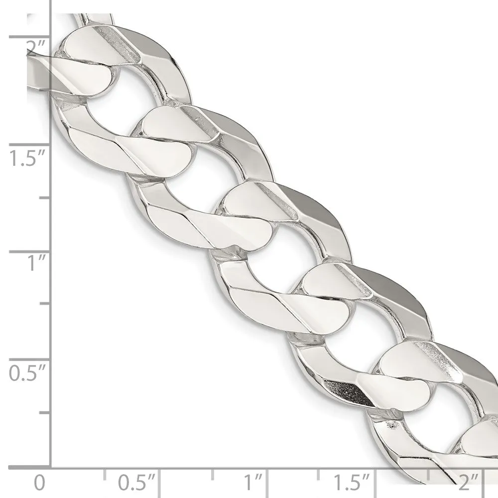 Sterling Silver 15.75mm Concave Beveled Curb Chain