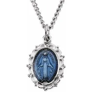 Sterling Silver 15x12 mm Oval Miraculous 18" Necklace