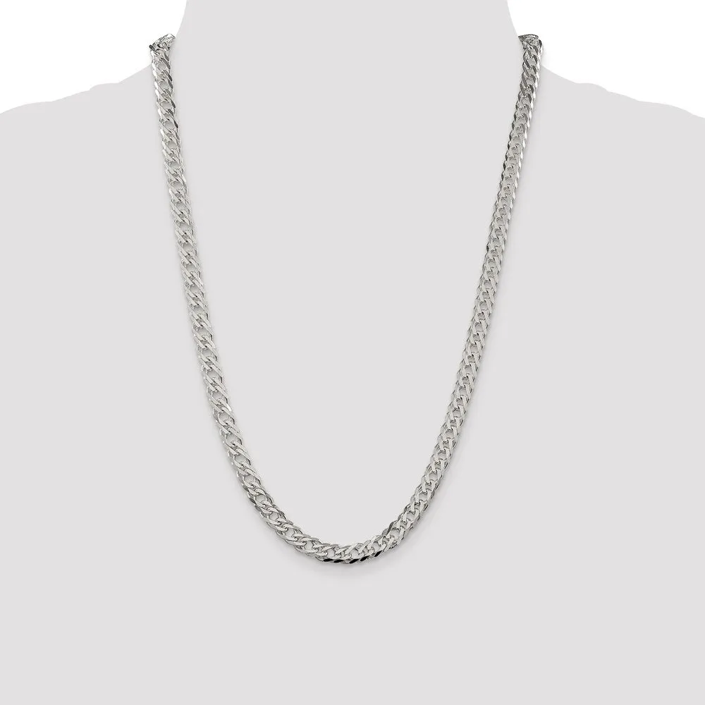Sterling Silver 6.25mm 6 Side Dimond-cut Flat Double Curb Chain