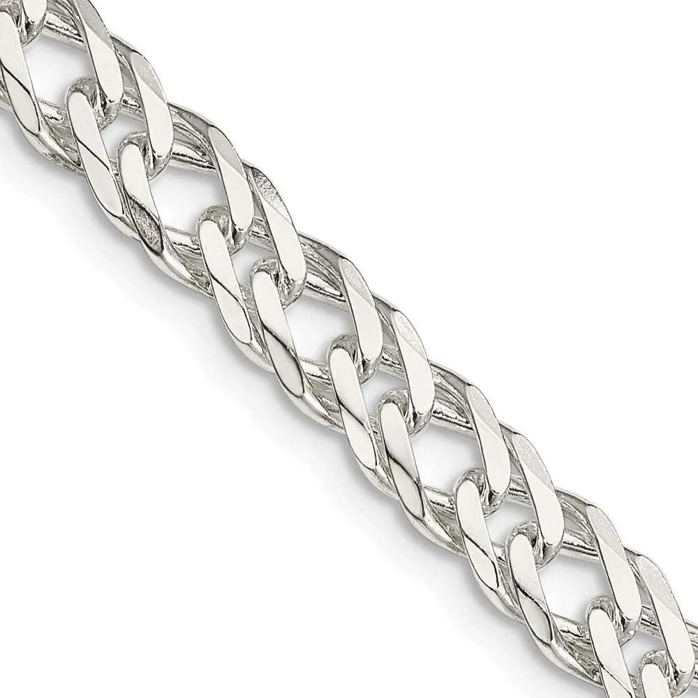 Sterling Silver 6.25mm 6 Side Dimond-cut Flat Double Curb Chain