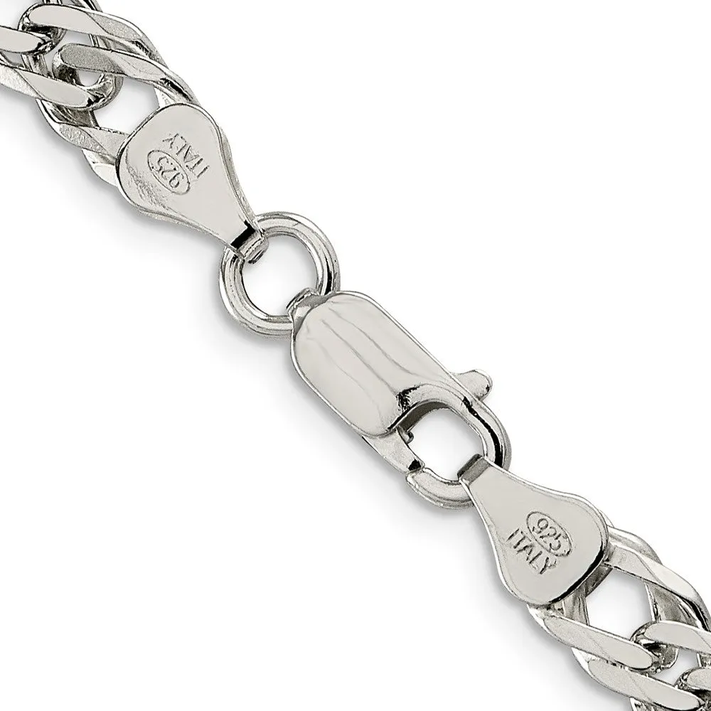 Sterling Silver 6.25mm 6 Side Dimond-cut Flat Double Curb Chain