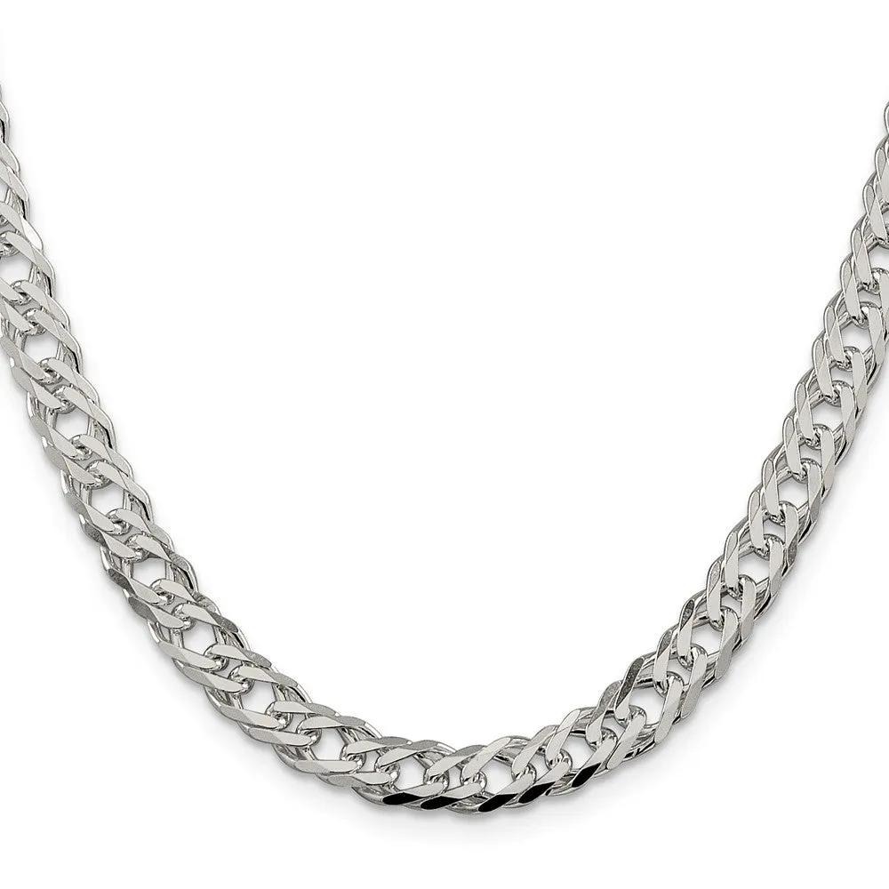 Sterling Silver 6.25mm 6 Side Dimond-cut Flat Double Curb Chain