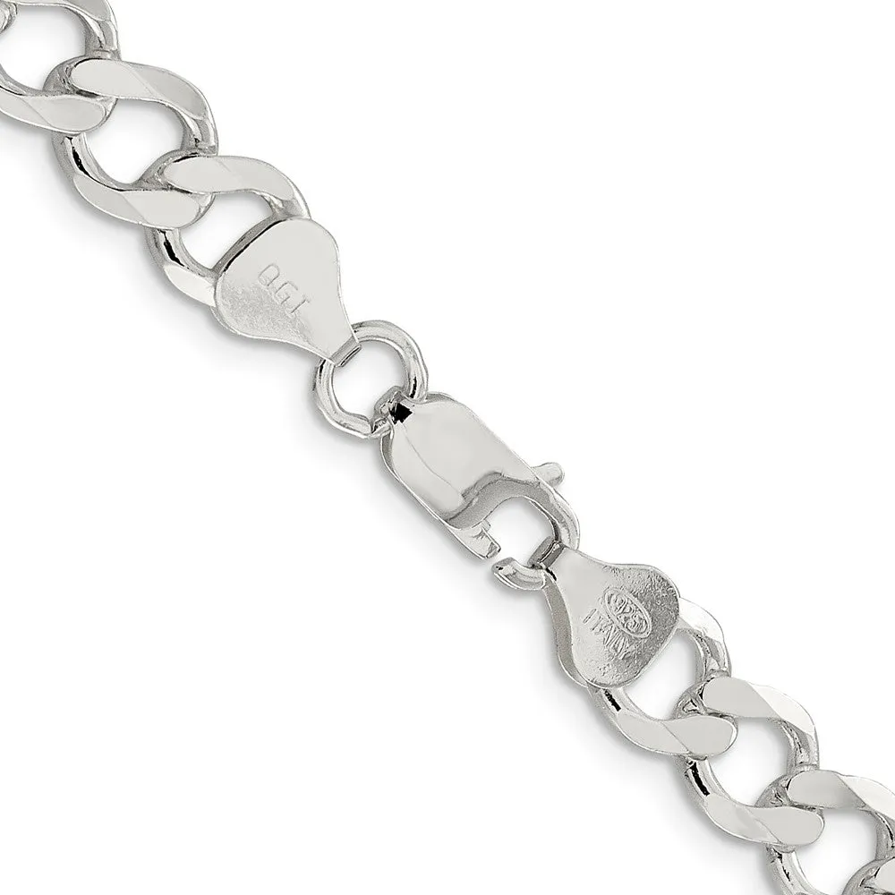 Sterling Silver 8.1mm Semi-solid Flat Curb Chain