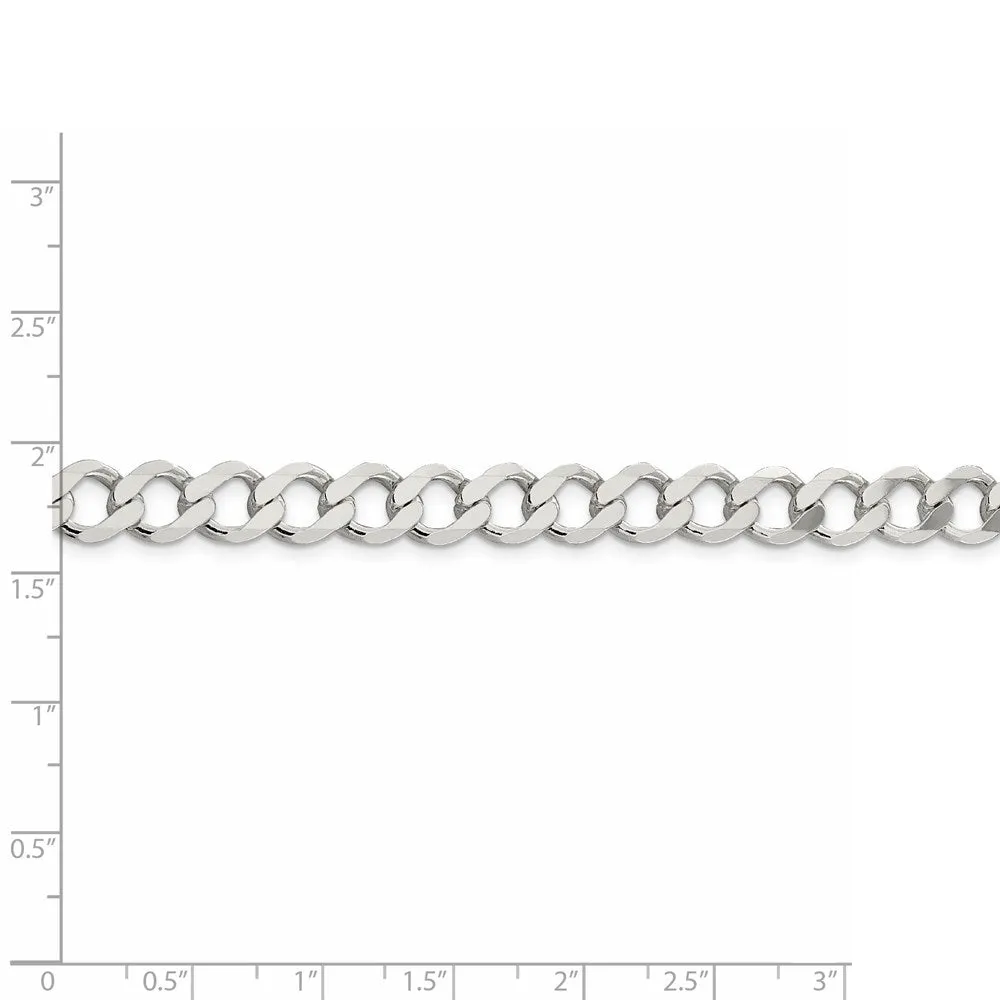 Sterling Silver 8.1mm Semi-solid Flat Curb Chain
