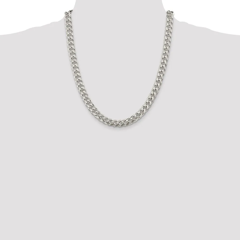 Sterling Silver 8.5mm Domed w/ Side Dimond-cut Curb Chain