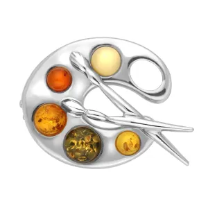 Sterling Silver Amber Palette Brooch D