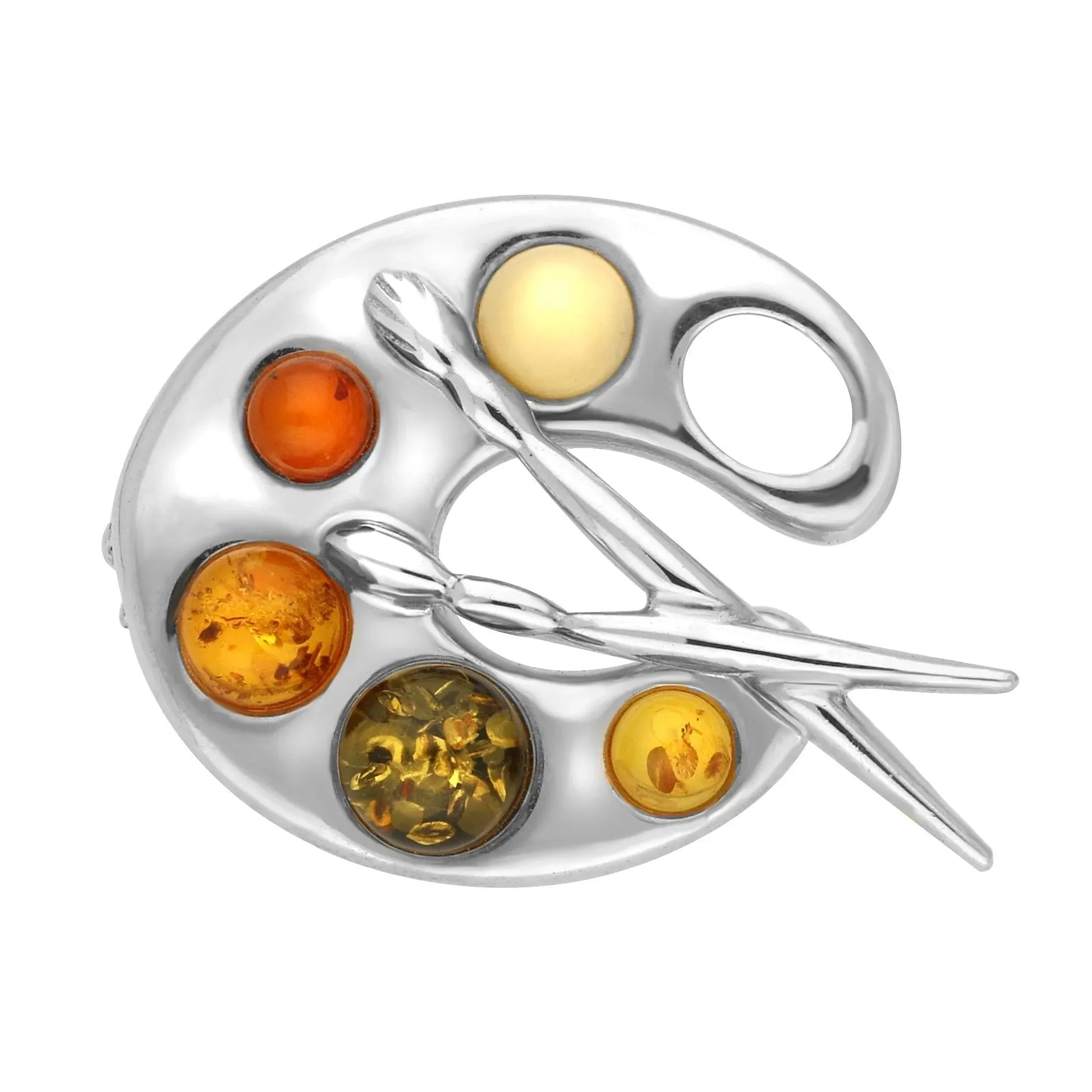 Sterling Silver Amber Palette Brooch D