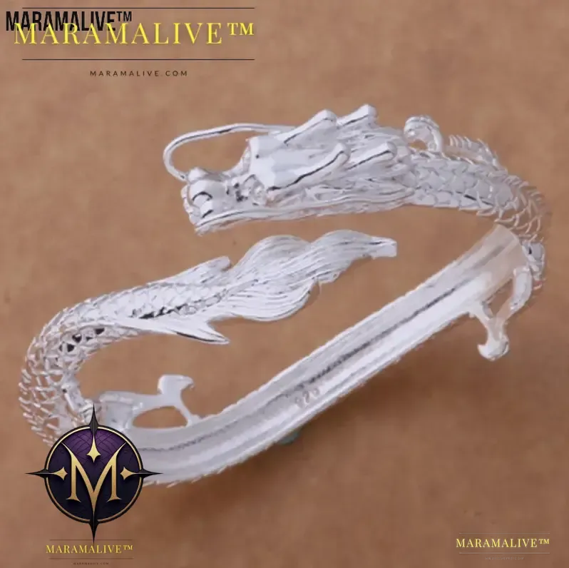 Sterling Silver Bangle Bracelet, Silver Dragon