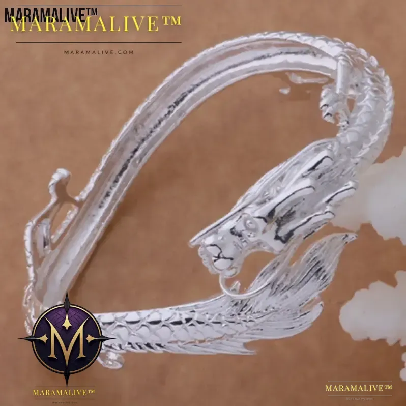 Sterling Silver Bangle Bracelet, Silver Dragon