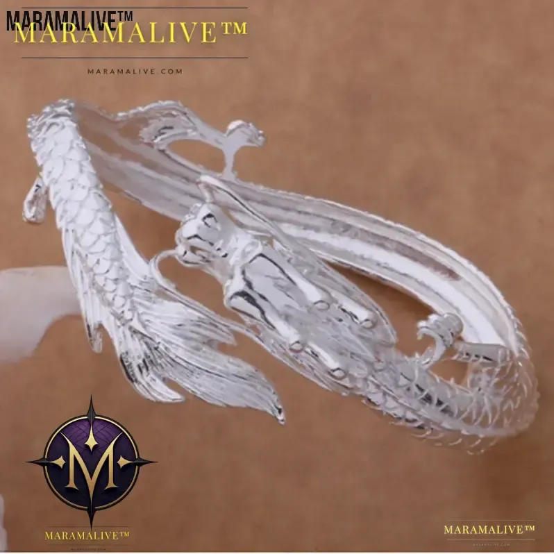 Sterling Silver Bangle Bracelet, Silver Dragon