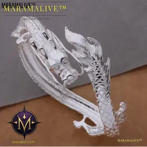 Sterling Silver Bangle Bracelet, Silver Dragon
