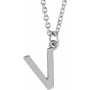 Sterling Silver Initial V Dangle 16" Necklace