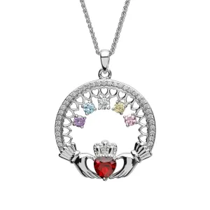 Sterling Silver Irish Family Claddagh Birthstone Pendant Mother and 5 Children SP2246-5