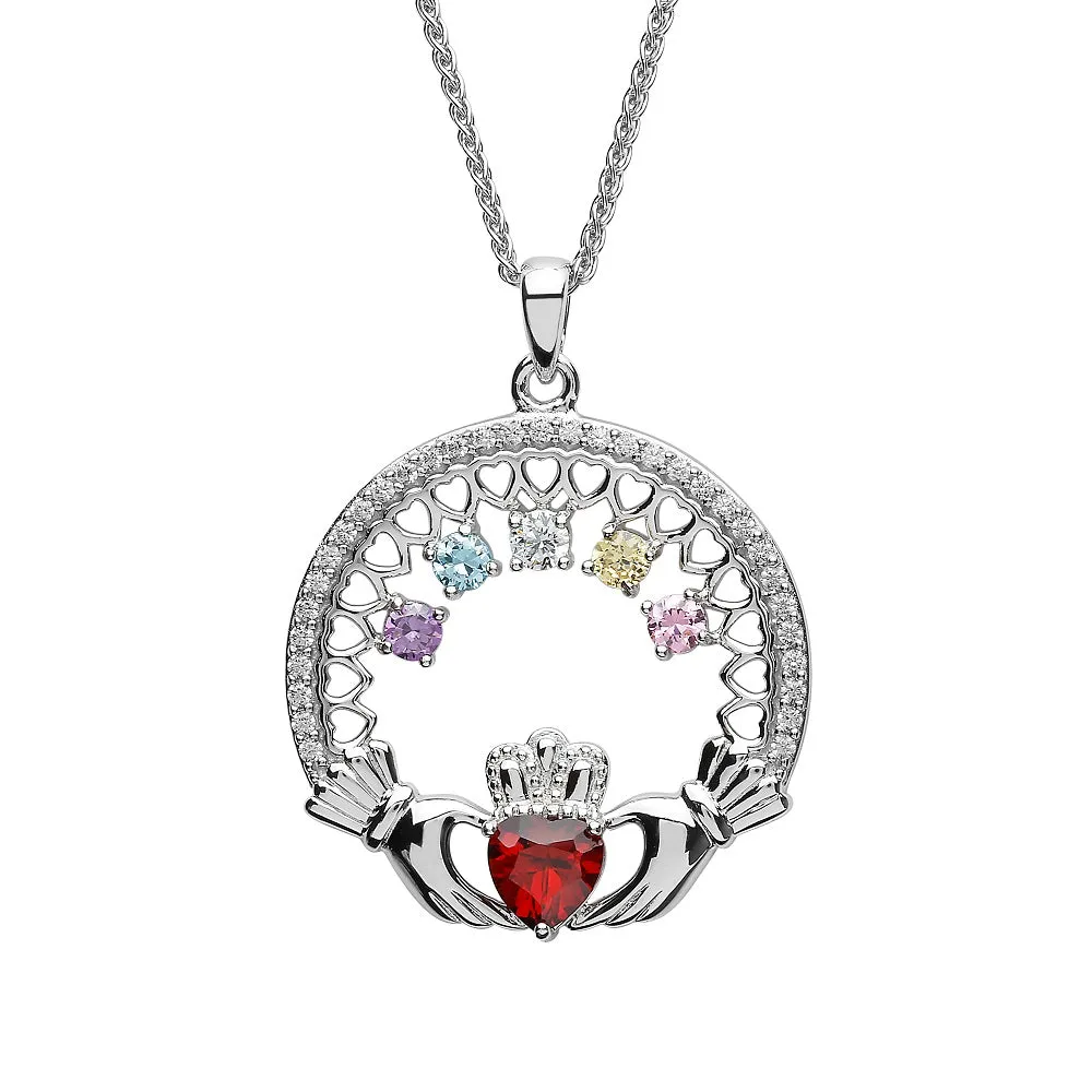 Sterling Silver Irish Family Claddagh Birthstone Pendant Mother and 5 Children SP2246-5