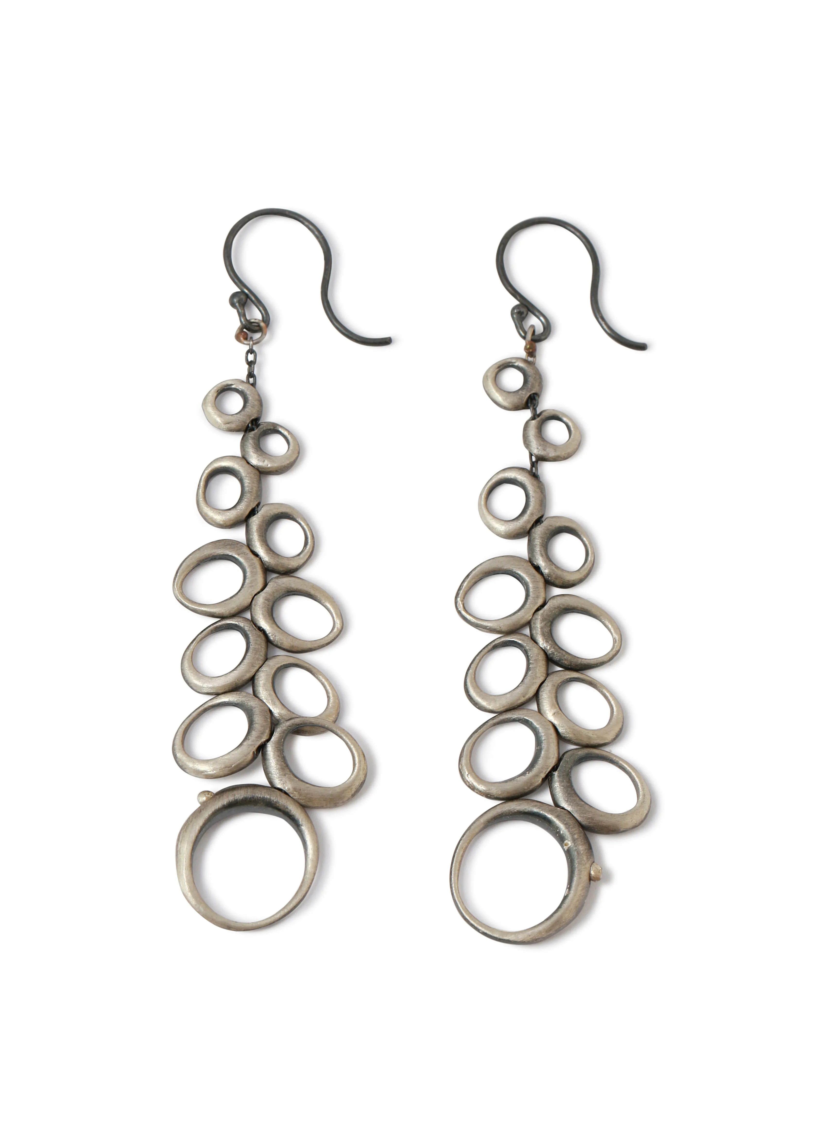 Sterling Silver Long Dancing Oval Earrings by TenThousandThings