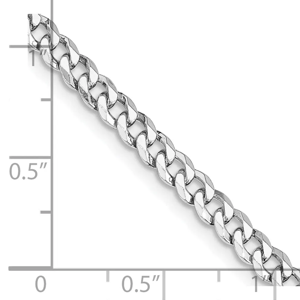 Sterling Silver Rhodium-plated 4mm Beveled Curb Chain