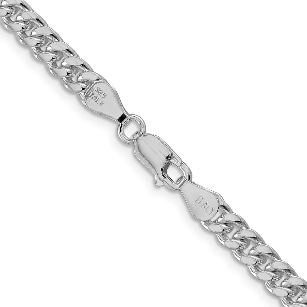 Sterling Silver Rhodium-plated 5mm Domed w/ Side Dimond-cut Curb Chain