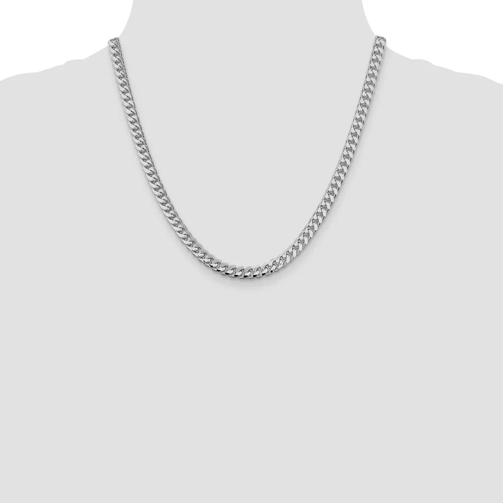 Sterling Silver Rhodium-plated 6mm Domed w/ Side Dimond-cut Curb Chain