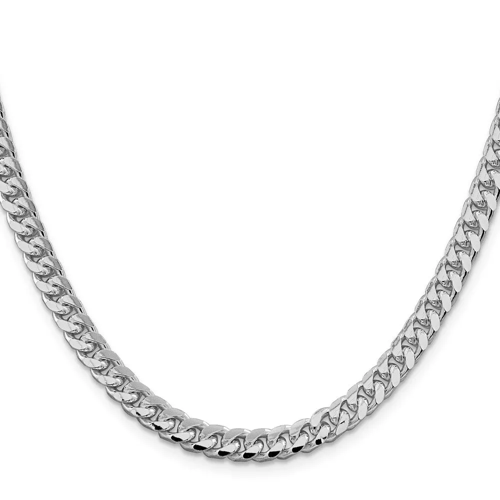 Sterling Silver Rhodium-plated 6mm Domed w/ Side Dimond-cut Curb Chain