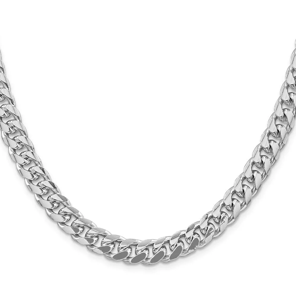 Sterling Silver Rhodium-plated 8.5mm Domed w/ Side Dimond-cut Curb Chain