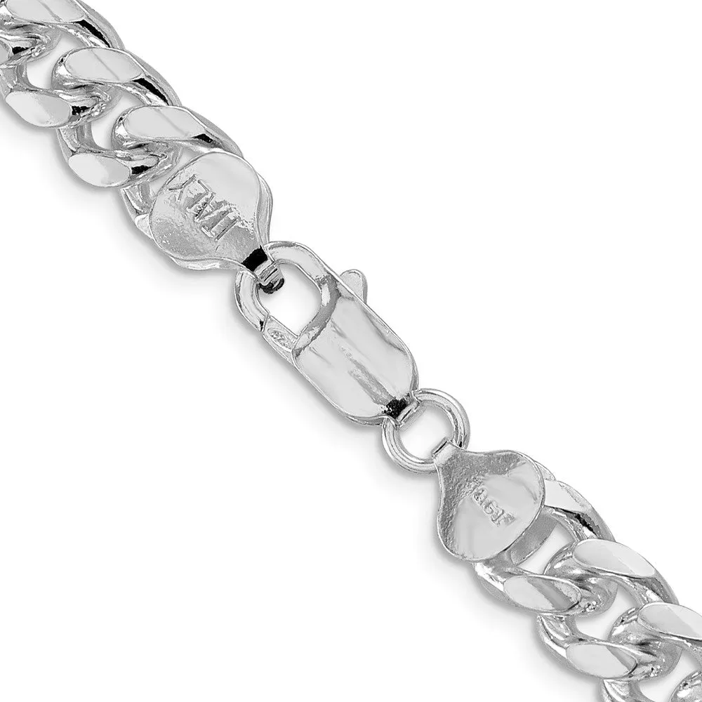 Sterling Silver Rhodium-plated 8.5mm Domed w/ Side Dimond-cut Curb Chain