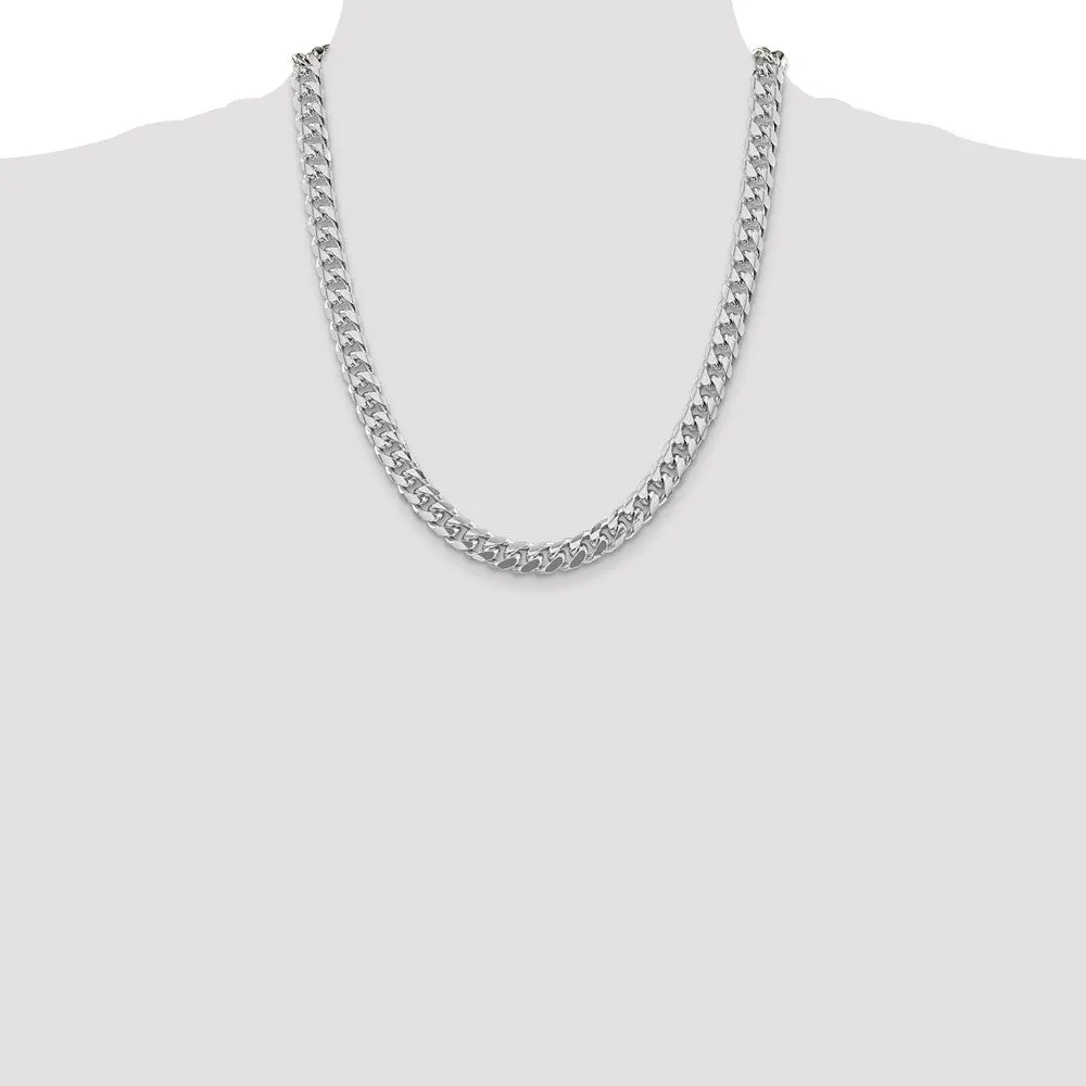Sterling Silver Rhodium-plated 8.5mm Domed w/ Side Dimond-cut Curb Chain