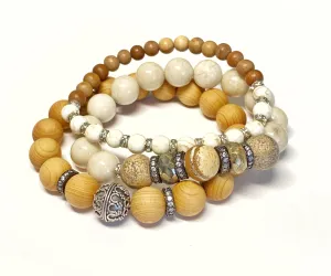 Sterling Silver Stretch Stacking Bracelet Set of 3 Sandalwood Neutrals