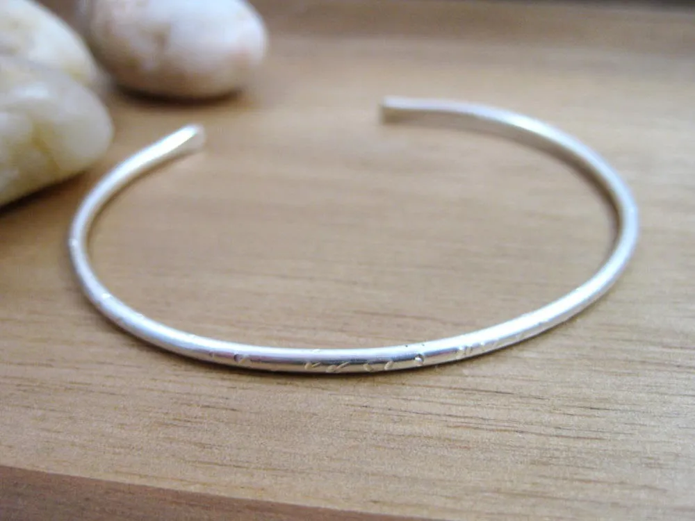 Sterling Silver Thin Hammered Cuff Bracelet — Chipped Finish