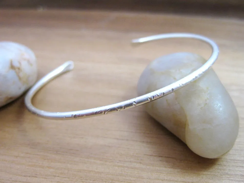Sterling Silver Thin Hammered Cuff Bracelet — Chipped Finish
