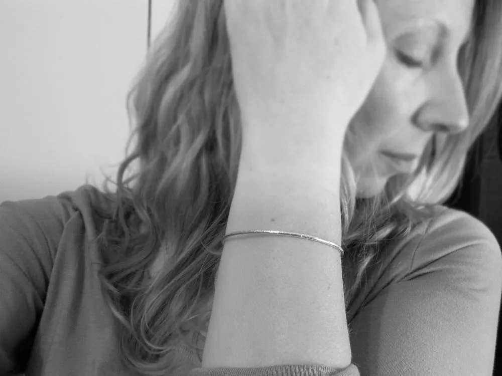 Sterling Silver Thin Hammered Cuff Bracelet — Chipped Finish