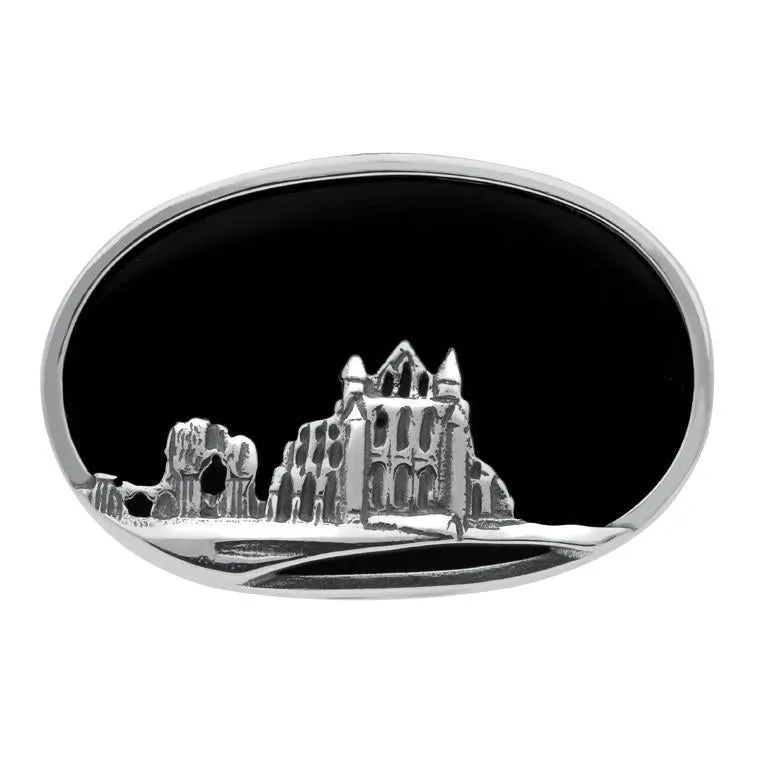 Sterling Silver Whitby Jet Gothic Oval Abbey Brooch