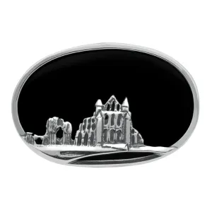Sterling Silver Whitby Jet Gothic Oval Abbey Brooch
