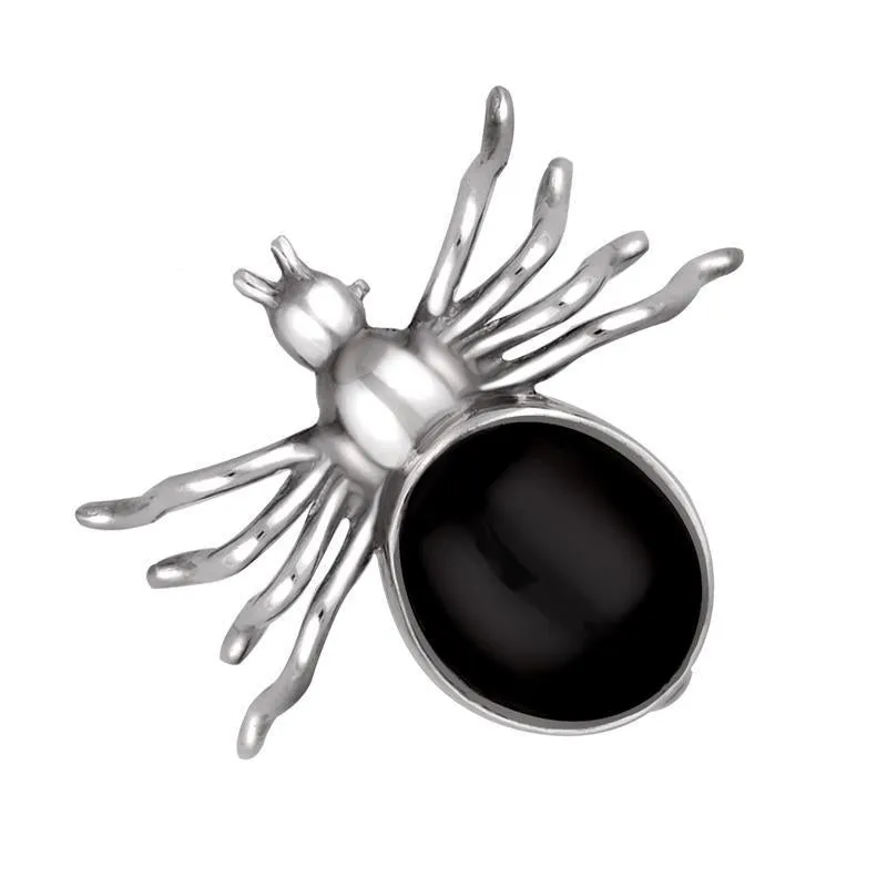 Sterling Silver Whitby Jet Medium Spider Brooch