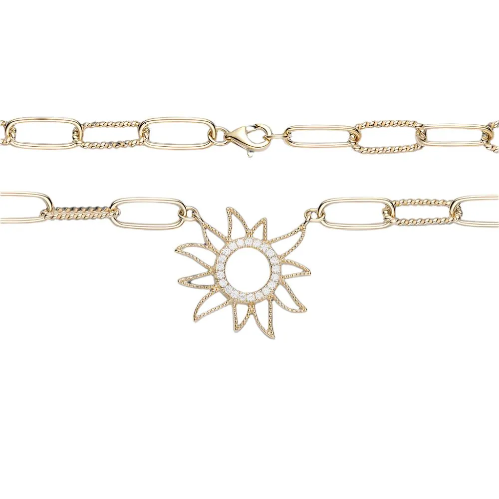 Stunning Sterling Silver 16" Sun Paperclip Necklace - C503699