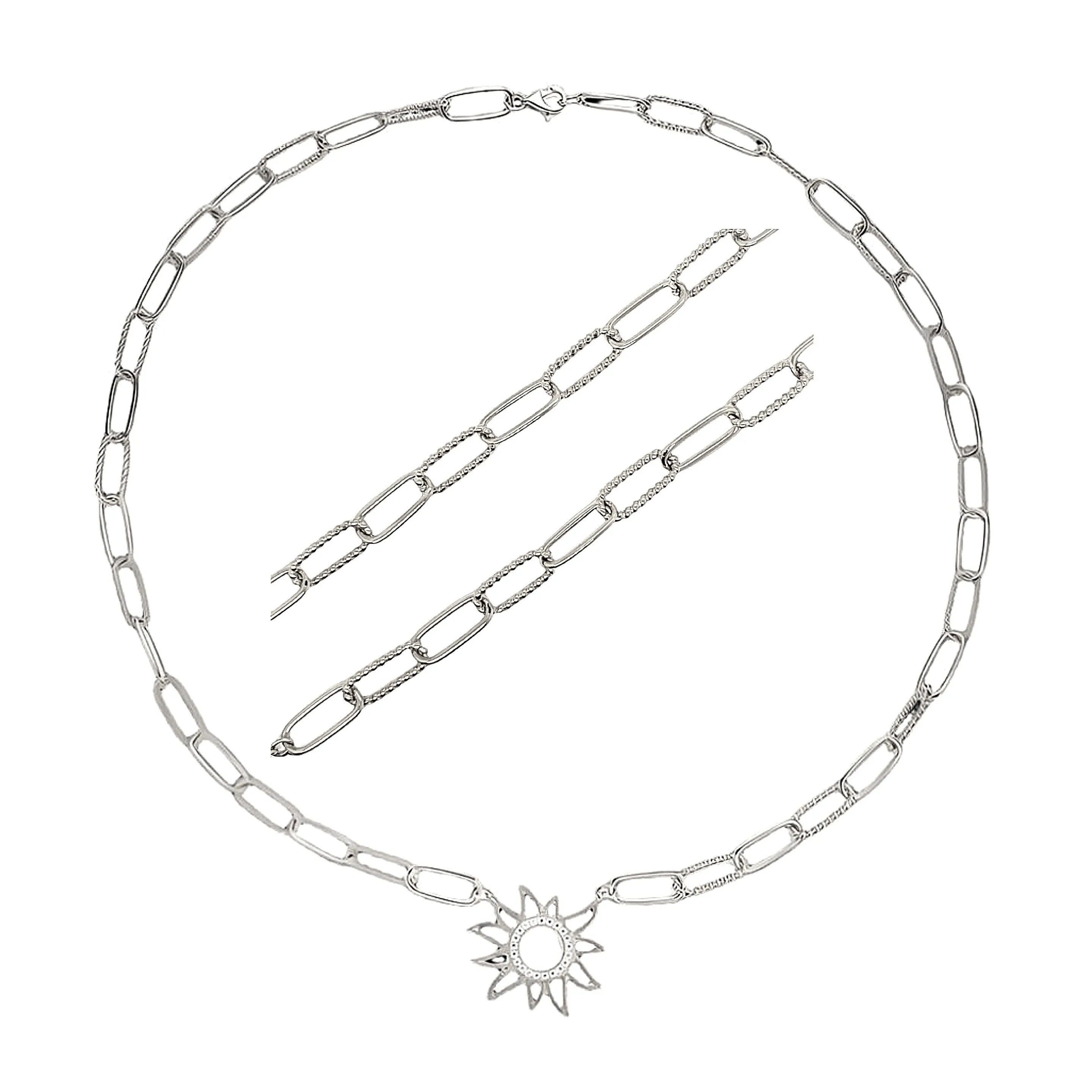Stunning Sterling Silver 16" Sun Paperclip Necklace - C503699