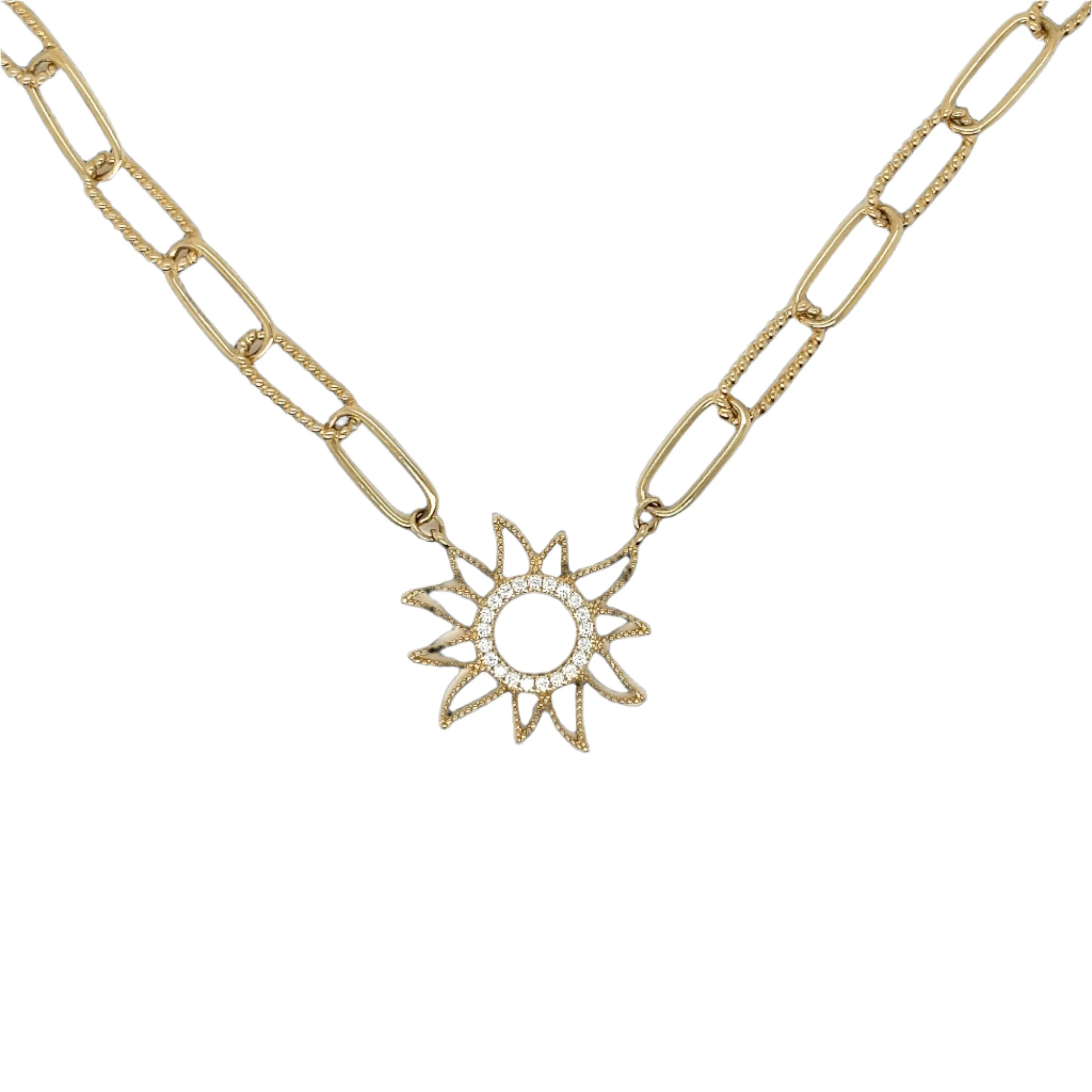 Stunning Sterling Silver 16" Sun Paperclip Necklace - C503699