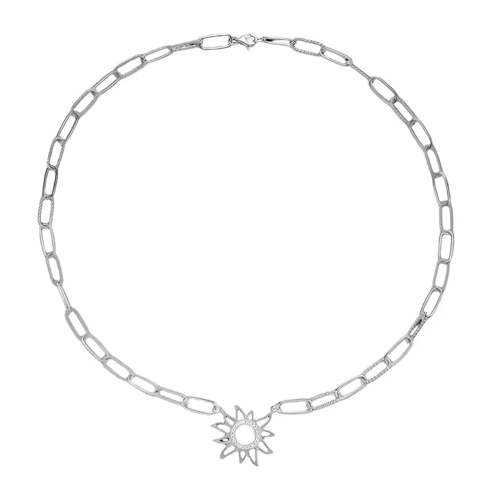 Stunning Sterling Silver 16" Sun Paperclip Necklace - C503699