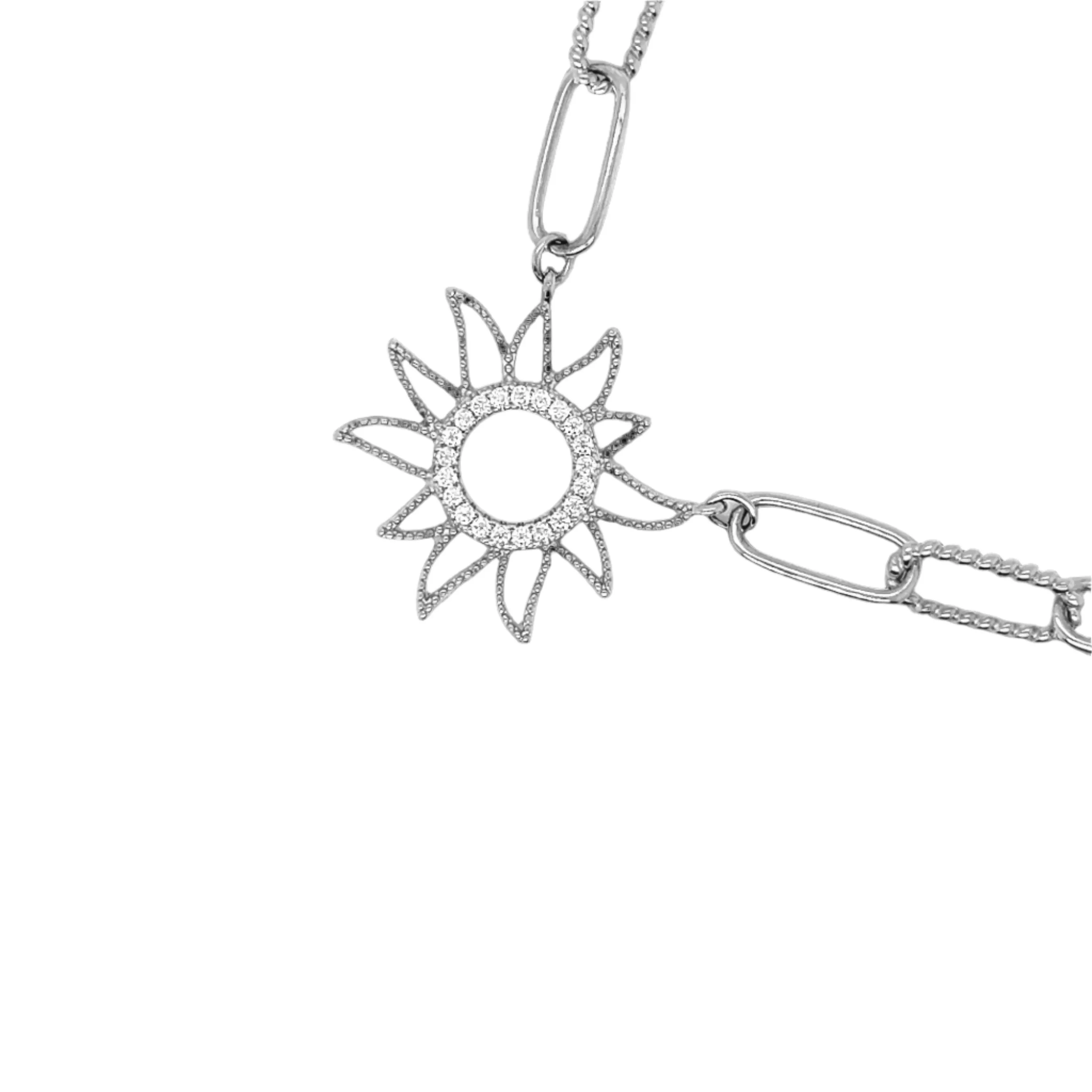 Stunning Sterling Silver 16" Sun Paperclip Necklace - C503699