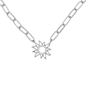 Stunning Sterling Silver 16" Sun Paperclip Necklace - C503699