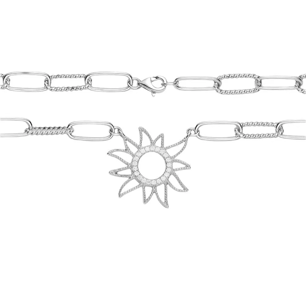 Stunning Sterling Silver 16" Sun Paperclip Necklace - C503699