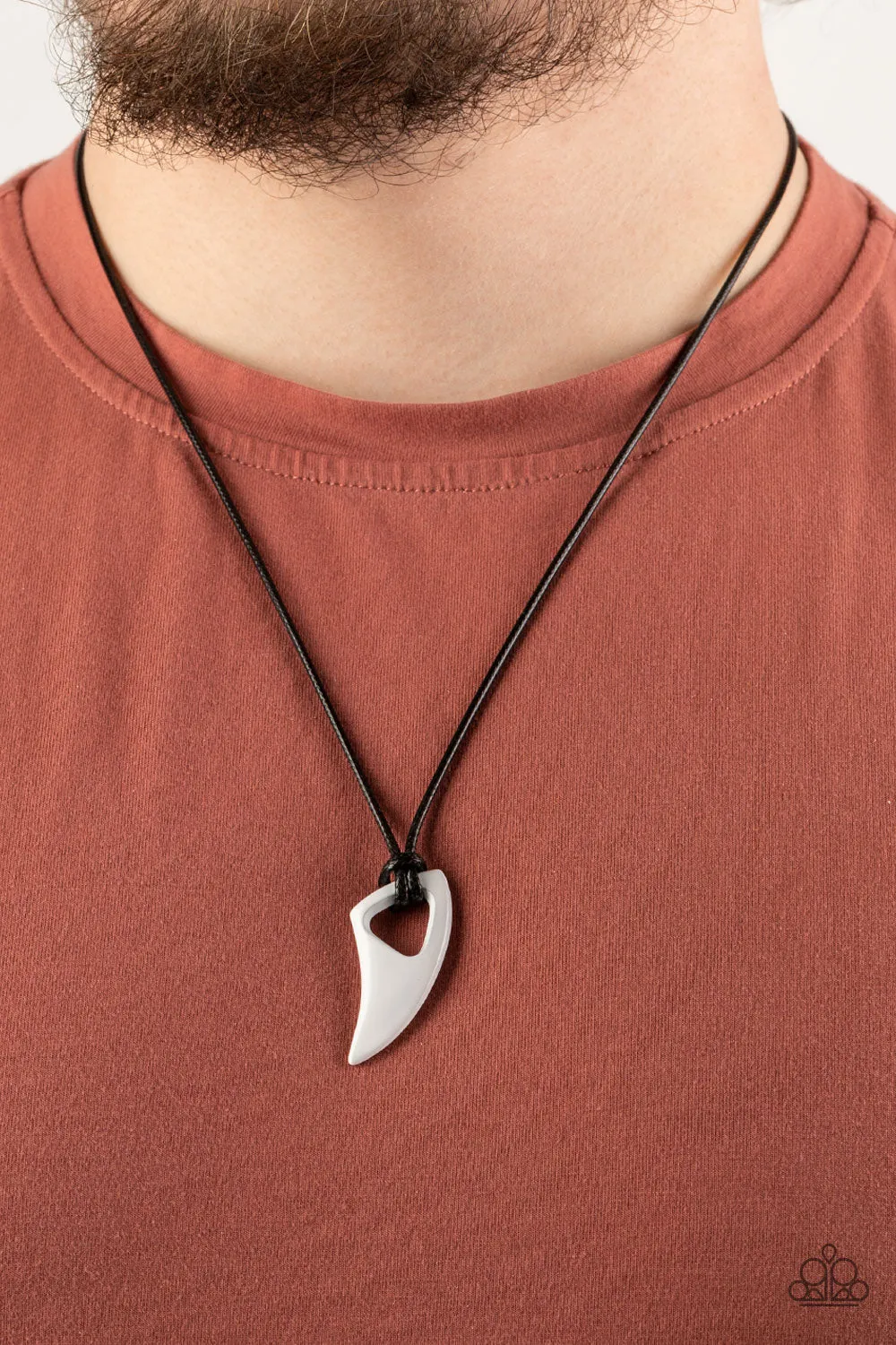 Summer Shark - White - Ceramic Shark Tooth Black Cord Paparazzi Short Urban Necklace