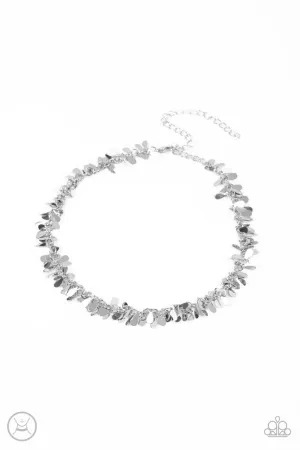 Surreal Shimmer - Silver - Teardrop Cluster Paparazzi Choker Necklace