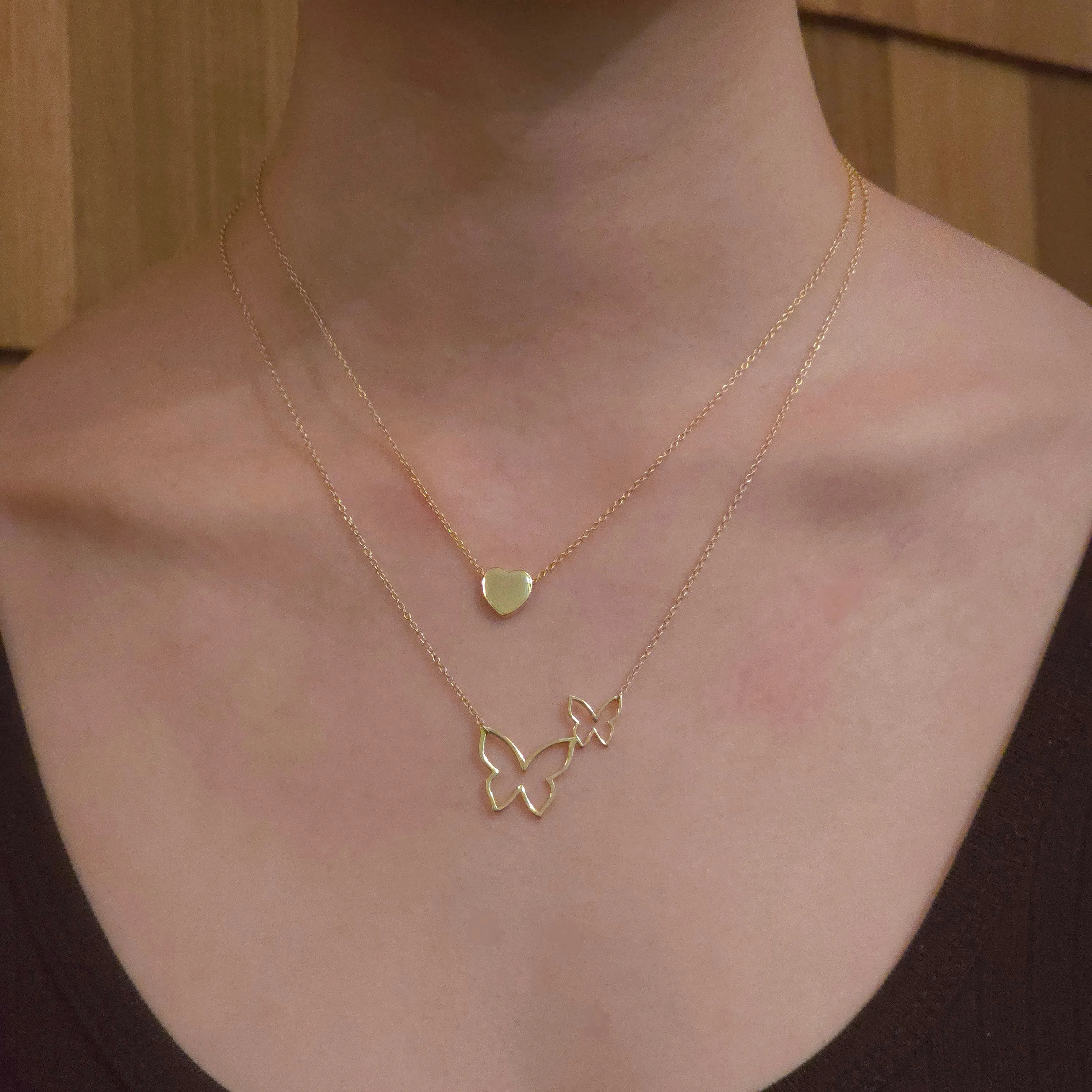Sweet Two Butterfly Outline Necklace