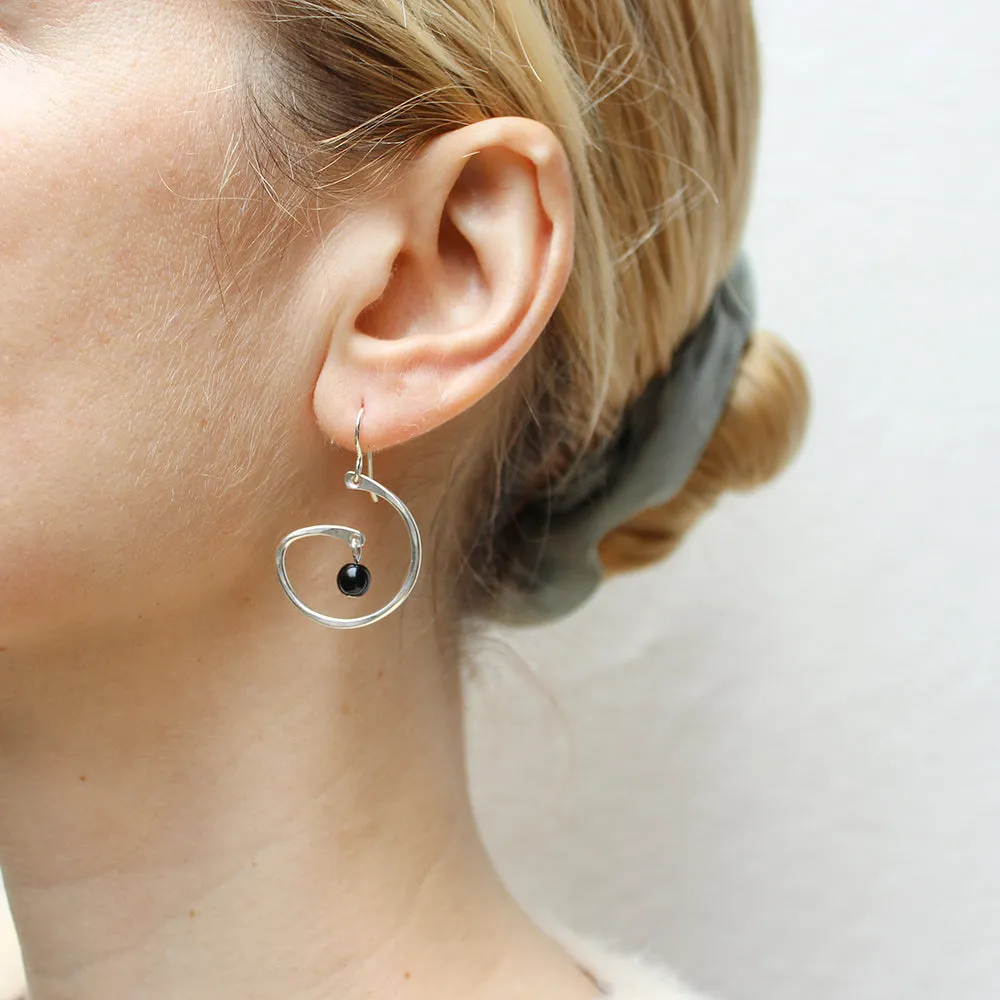 Swirl with Black Bead Wire Earrings