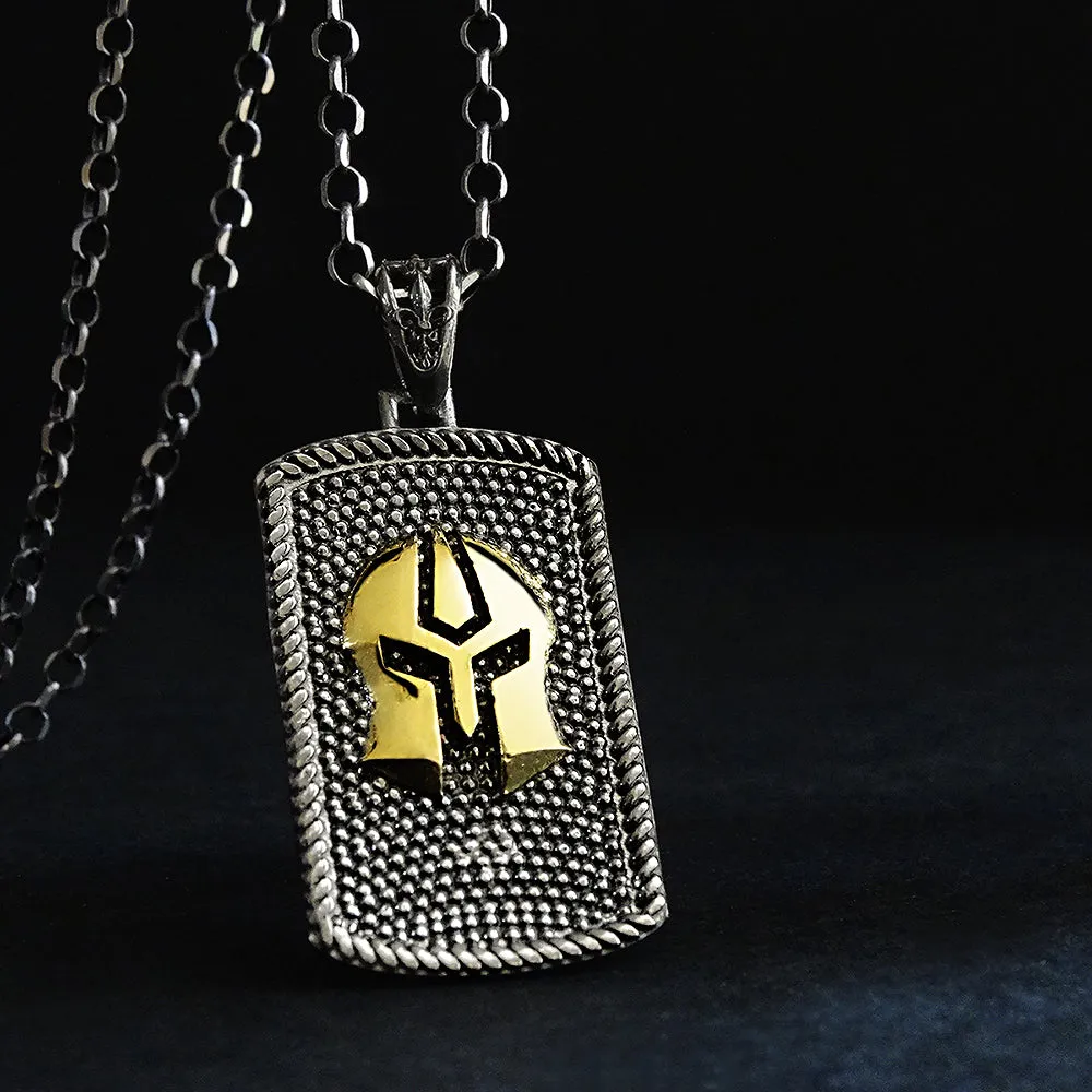Tag Pendant Gladiator Mask Men's Silver Chain Necklace