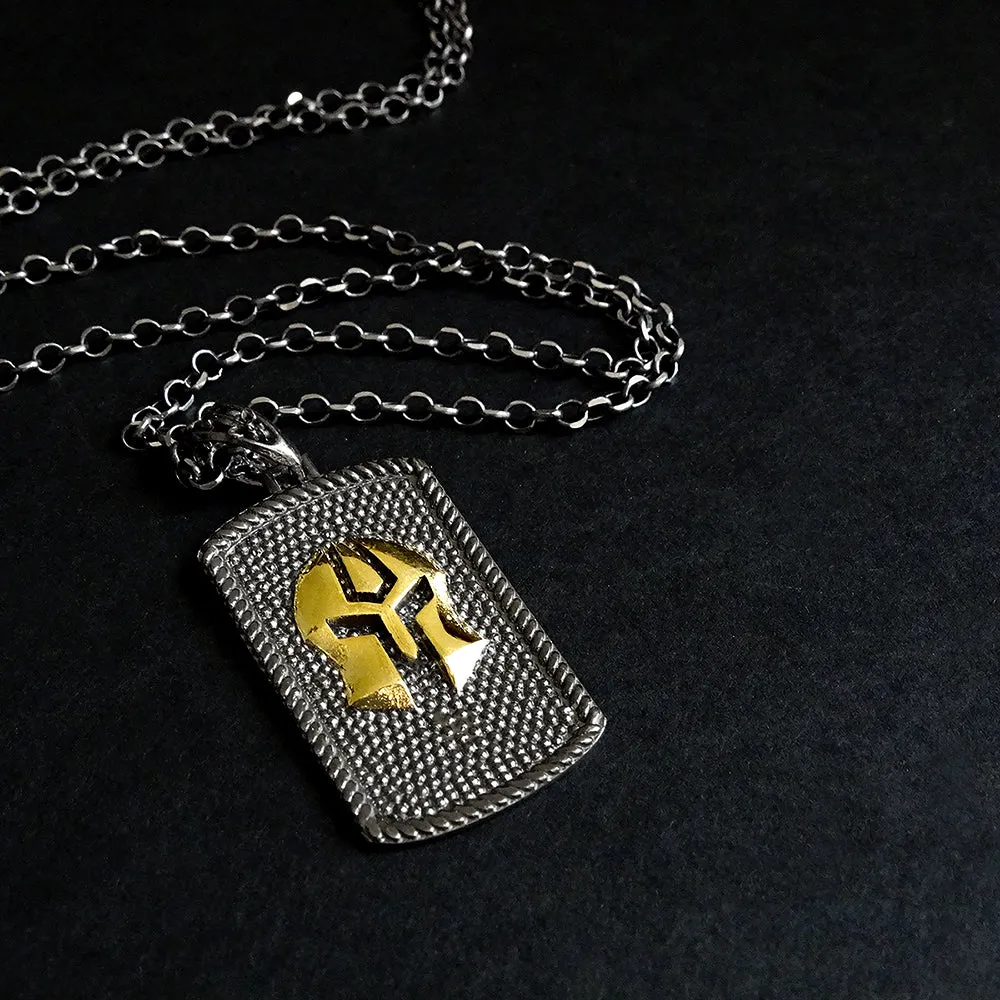Tag Pendant Gladiator Mask Men's Silver Chain Necklace