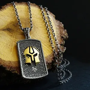 Tag Pendant Gladiator Mask Men's Silver Chain Necklace