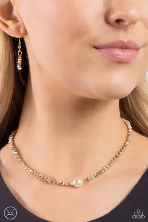 Tasteful Triangles - Multi - Silver and Gold Triangle Bead White Pearl Paparazzi Choker Necklace