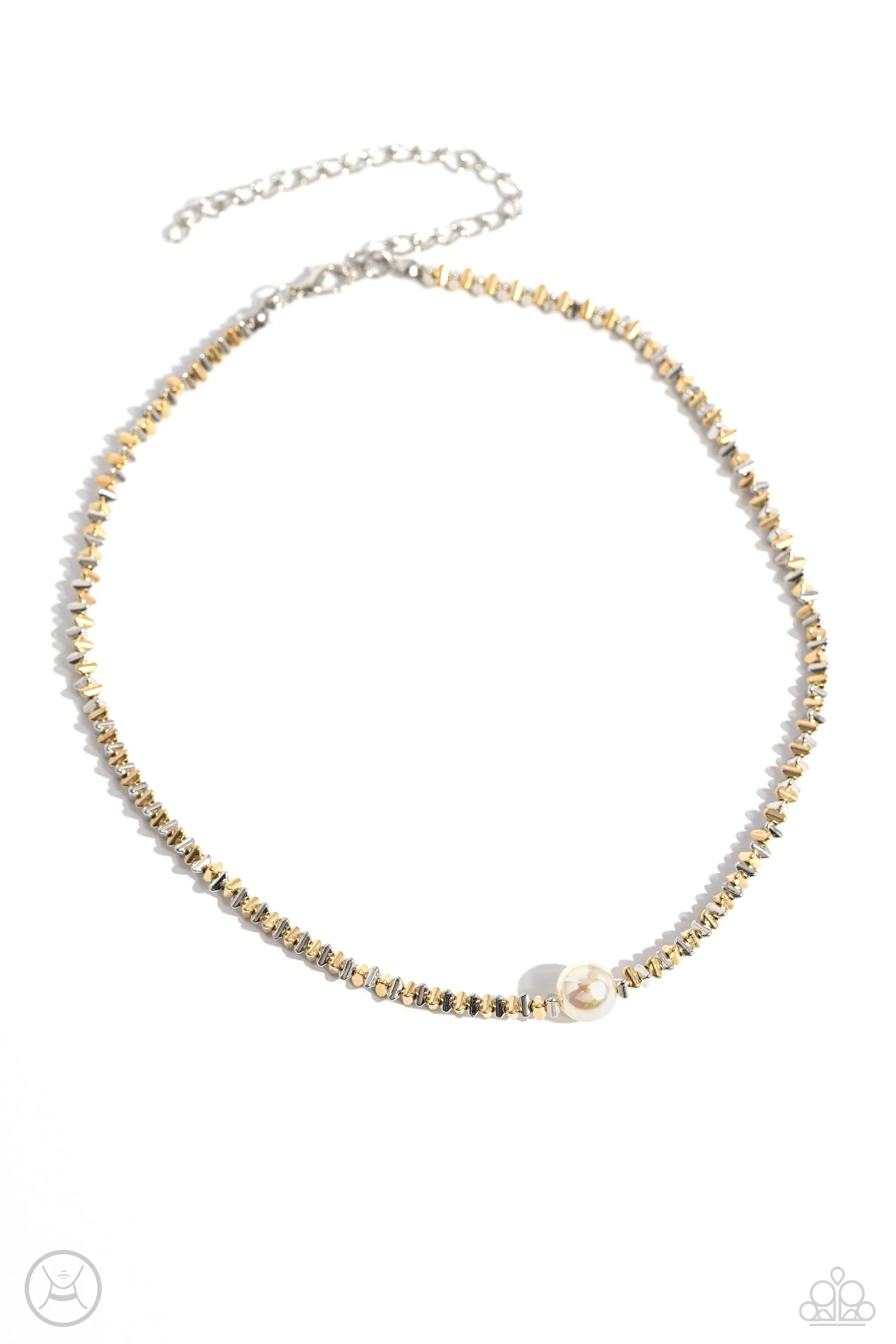 Tasteful Triangles - Multi - Silver and Gold Triangle Bead White Pearl Paparazzi Choker Necklace